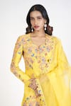 Buy_Rishi and Soujit_Yellow Raw Silk Embroidered Thread Work Leaf Mughal Kurta Sharara Set  _Online_at_Aza_Fashions