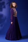 Buy_Rishi and Soujit_Purple Raw Silk Embroidery Thread Mandarin Collar Jacket Skirt Set _at_Aza_Fashions