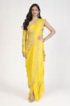 Buy_Rishi and Soujit_Yellow Raw Silk Embroidery Thread Round Work Saree Gown With Dupatta _at_Aza_Fashions