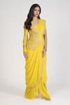 Shop_Rishi and Soujit_Yellow Raw Silk Embroidery Thread Round Work Saree Gown With Dupatta _at_Aza_Fashions