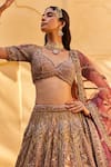 Roqa_Pink Lehenga And Blouse Raw Silk Alima Mughal Gardenia Bridal Set  _Online_at_Aza_Fashions