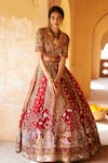 Buy_Roqa_Red Net Embroidery Pearl Azara Royal Garden Bridal Lehenga Set  _at_Aza_Fashions