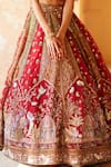 Shop_Roqa_Red Net Embroidery Pearl Plunging V Neck Azara Royal Garden Bridal Lehenga Set _Online_at_Aza_Fashions