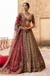 Buy_Roqa_Gold Lehenga And Blouse Raw Silk Dahlia Petunia Garden Bridal Set  _at_Aza_Fashions