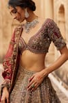 Roqa_Gold Lehenga And Blouse Raw Silk Dahlia Petunia Garden Bridal Set  _Online_at_Aza_Fashions