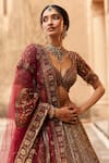 Buy_Roqa_Gold Lehenga And Blouse Raw Silk Dahlia Petunia Garden Bridal Set  _Online_at_Aza_Fashions