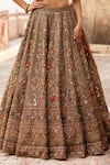 Roqa_Gold Lehenga And Blouse Raw Silk Dahlia Petunia Garden Bridal Set  _at_Aza_Fashions