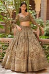 Buy_Roqa_Green Lehenga And Blouse Raw Silk Fayroz Bird Gardenia Bridal Set  _at_Aza_Fashions