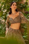 Shop_Roqa_Green Lehenga And Blouse Raw Silk Fayroz Bird Gardenia Bridal Set  _Online_at_Aza_Fashions