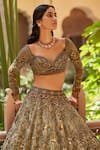 Shop_Roqa_Green Lehenga And Blouse Raw Silk Fayroz Bird Gardenia Bridal Set  _at_Aza_Fashions