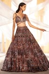 Shop_Roqa_Brown Embroidery Resham Sweetheart Neck Kinaaz Sequin Lehenga Set  _Online_at_Aza_Fashions