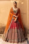 Buy_Roqa_Red Lehenga And Blouse Raw Silk Embroidery Kasab V Neck Mariyam Bridal Set _at_Aza_Fashions