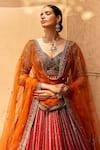 Buy_Roqa_Red Lehenga And Blouse Raw Silk Embroidery Kasab V Neck Mariyam Bridal Set _Online_at_Aza_Fashions