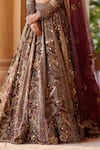 Shop_Roqa_Maroon Embroidery Kasab V Neck Rohira Resham Bridal Lehenga Set _Online_at_Aza_Fashions