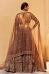 Shop_Roqa_Brown Silk, Net Sequins, Zari Shafaqat Embroidered Bridal Lehenga Set _at_Aza_Fashions