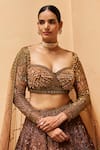 Buy_Roqa_Brown Silk, Net Sequins, Zari Shafaqat Embroidered Bridal Lehenga Set _Online_at_Aza_Fashions