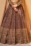 Shop_Roqa_Brown Silk, Net Sequins, Zari Shafaqat Embroidered Bridal Lehenga Set _Online_at_Aza_Fashions