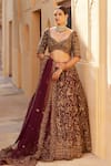 Buy_Roqa_Maroon Silk, Net Embroidery, Crystals, Cut Work Yashfa Raw Bridal Lehenga Set _at_Aza_Fashions