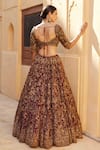 Shop_Roqa_Maroon Silk, Net Embroidery, Crystals, Cut Work Yashfa Raw Bridal Lehenga Set _at_Aza_Fashions