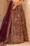 Roqa_Maroon Silk, Net Embroidery, Crystals, Cut Work Yashfa Raw Bridal Lehenga Set _Online_at_Aza_Fashions