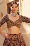 Buy_Roqa_Maroon Silk, Net Embroidery, Crystals, Cut Work Yashfa Raw Bridal Lehenga Set _Online_at_Aza_Fashions