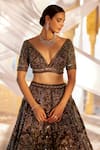 Buy_Roqa_Black Embroidery Thread Plunge V Neck Zeeana Hand Bridal Lehenga Set _Online_at_Aza_Fashions