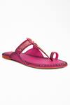 Signature Sole_Pink Hand Embroidery Kasab Kolhapuri Flats _Online_at_Aza_Fashions