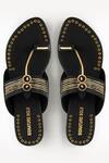 Buy_Signature Sole_Black Hand Embroidered Kolhapuri Flats _at_Aza_Fashions