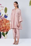Buy_Ridhi Mehra_Pink Arbor Solid Silk Kurta And Tulip Pant Set_at_Aza_Fashions