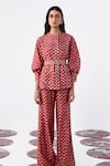 Ridhi Mehra_Red Chanderi Printed Embroidered Thread Fioralba Shirt And Pant Set _Online_at_Aza_Fashions