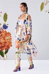 Buy_Ridhi Mehra_Multi Color Chanderi Oleana Bloom Paint Print Cape Pant Set_Online_at_Aza_Fashions
