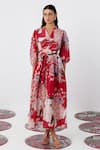 Buy_Ridhi Mehra_Red Chanderi Print Cockscomb V Raizel Blossom Dress _at_Aza_Fashions