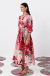 Buy_Ridhi Mehra_Red Chanderi Print Cockscomb V Raizel Blossom Dress _Online_at_Aza_Fashions