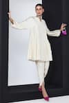 Buy_Ridhi Mehra_Ivory Silk Solid Notched Eloise Kurta And Tulip Pant Set _at_Aza_Fashions