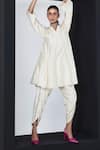 Buy_Ridhi Mehra_Ivory Silk Solid Notched Eloise Kurta And Tulip Pant Set _Online_at_Aza_Fashions