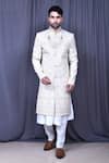 Buy_Aryavir Malhotra_Beige Sherwani Banglori Silk Embroidered Floral And Thread Work Set _at_Aza_Fashions