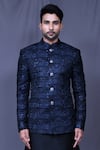 Aryavir Malhotra_Blue Art Silk Embroidered Floral Velvet Sherwani Set _Online_at_Aza_Fashions