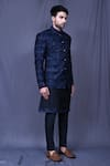 Buy_Aryavir Malhotra_Blue Art Silk Embroidered Floral Velvet Sherwani Set 