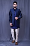 Buy_Aryavir Malhotra_Blue Sherwani Jacquard And Art Silk Embroidered Floral & Thread Set _at_Aza_Fashions