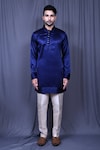 Buy_Aryavir Malhotra_Blue Sherwani Jacquard And Art Silk Embroidered Floral & Thread Set _Online_at_Aza_Fashions