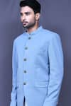 Shop_Aryavir Malhotra_Blue Sherwani Terry Rayon Solid And Pant Set _Online_at_Aza_Fashions