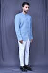 Aryavir Malhotra_Blue Sherwani Terry Rayon Solid And Pant Set _at_Aza_Fashions