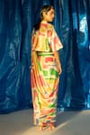 Shop_DOH TAK KEH_Beige Cupro Magnum Satin Printed Lipi Pre-draped Saree With Shirt _at_Aza_Fashions