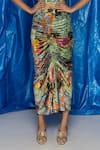 Buy_DOH TAK KEH_Green Velvet Printed Flower Phool Patte Ruched Skirt 