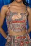 Buy_DOH TAK KEH_Grey Orient Slub Satin Printed Postcard Square Neck Thappa Corset _Online_at_Aza_Fashions