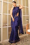 Buy_PRIYAL PRAKASH_Blue Saree Silk Organza Embroidery Aari Work With Sequins And Bloom Blouse Set _at_Aza_Fashions