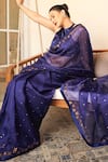 PRIYAL PRAKASH_Blue Saree Silk Organza Embroidery Aari Work With Sequins And Bloom Blouse Set _at_Aza_Fashions