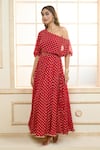 Shop_Aariyana Couture_Red Chiffon Embroidered Polka Dot One Shoulder Zari Dress _Online_at_Aza_Fashions