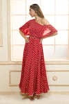 Aariyana Couture_Red Chiffon Embroidered Polka Dot One Shoulder Zari Dress _at_Aza_Fashions