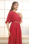 Buy_Aariyana Couture_Red Chiffon Embroidered Polka Dot One Shoulder Zari Dress 